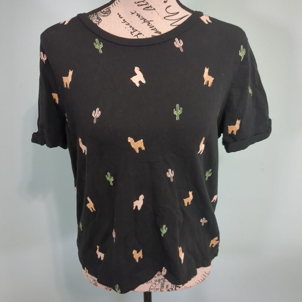 Organic Generation Black Llama Cactus Short Sleeve Cropped Tee medium